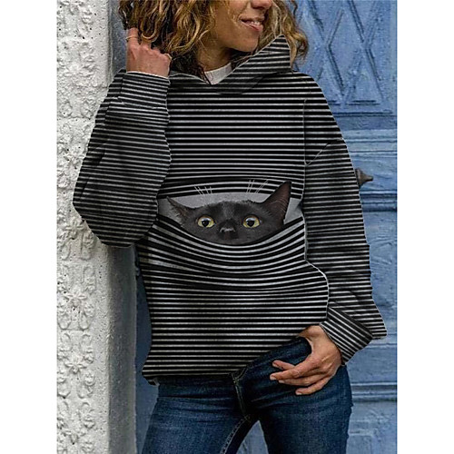 

Women's Hooded Striped Geometric Women's Hoodies Long Sleeve Sweater Cardigans Hooded Fall Winter Black Blue