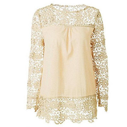 

women spring long sheer sleeve embroidery tops blouse lace crochet chiffon shirt (uk18, beige)