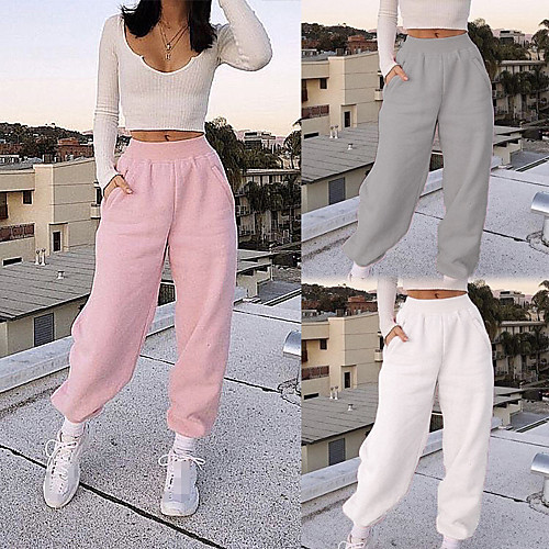

Women's Sweatpants Joggers Jogger Pants Street Bottoms Winter Gym Workout Running Jogging Training Exercise Breathable Moisture Wicking Soft Sport Solid Colored White Blushing Pink Grey / Casual