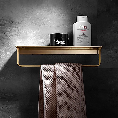 

Towel Bar Brushed Brass Golden Bathroom Shelf Light Luxury Copper Bathroom Shelf with Towel Bar Storage Rack 1pc - Bathroom Wall Mounted