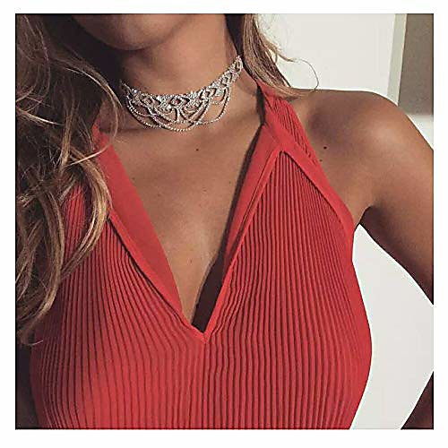

riymusry silver rhinestone clavicle choker necklace sexy women choker necklace double layer full rhinestones shining crystal wide collar necklace for girl nighclub party body jewelry (color 5)
