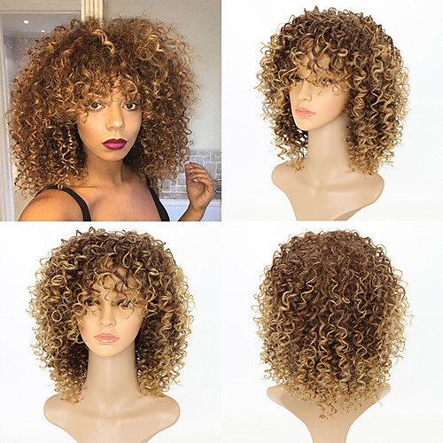 

Synthetic Wig Kinky Curly Kinky Curly Wig Medium Length Blonde Synthetic Hair Women's Highlighted / Balayage Hair Blonde