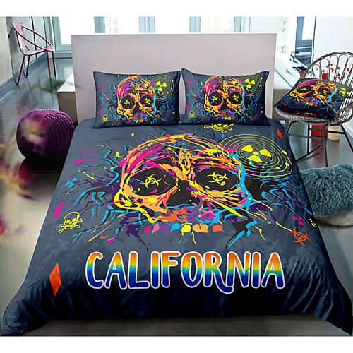 

Skull Series Colorful Print 3-Piece Duvet Cover Set Hotel Bedding Sets Comforter Cover with Soft Lightweight Microfiber For Room Decoration(Include 1 Duvet Cover and 1or 2 Pillowcases)