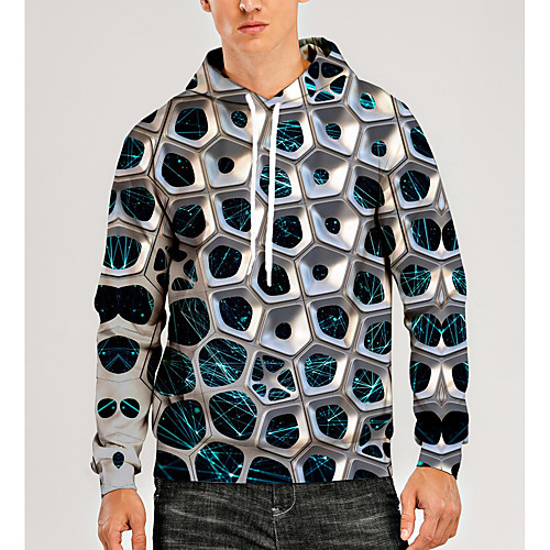 

Men's Pullover Hoodie Sweatshirt Graphic Optical Illusion 3D Print Hooded Daily 3D Print 3D Print Casual Hoodies Sweatshirts Long Sleeve Silver