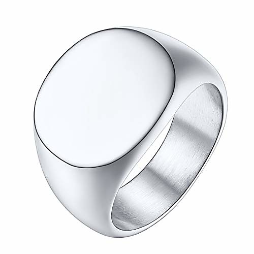 

men women simple statement band ring stainless steel polished round signet ring, size 13