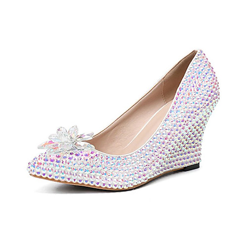 

Women's Heels Wedge Heel Pointed Toe Sexy Minimalism Roman Shoes Wedding Party & Evening PU Rhinestone Crystal Sparkling Glitter Solid Colored Rainbow
