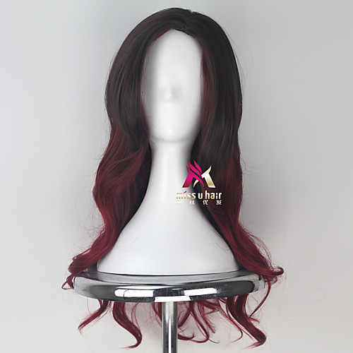 

Synthetic Wig Gamora Guardians of the Galaxy Curly Asymmetrical Wig Long Burgundy Synthetic Hair 24 inch Women's Cool Color Gradient Burgundy