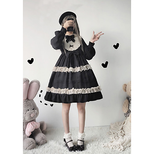 

Lolita Princess Lolita Lolita Cute Dress Women's Japanese Cosplay Costumes Black / Fuchsia Solid Color Bishop Sleeve Long Sleeve