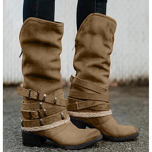 

Women's Boots Cowboy Western Boots Block Heel Round Toe Knee High Boots Basic Casual Daily Walking Shoes Nubuck Black Brown / Mid-Calf Boots