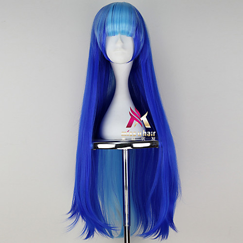 

Synthetic Wig Cosplay Wig morning glory Straight Neat Bang Wig Long Blue Synthetic Hair 34 inch Women's Fashionable Design Cosplay Silky Blue hairjoy