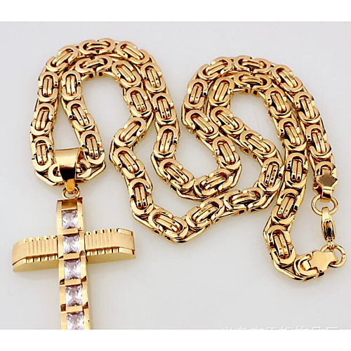 

Men's Clear AAA Cubic Zirconia Pendant Necklace Classic Cross Fashion Classic Modern European Stainless Steel Zircon Gold 47 cm Necklace Jewelry 1pc For Party Evening Street Gift Engagement Festival