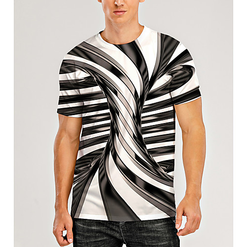 

Men's T shirt 3D Print Graphic Optical Illusion 3D Print Short Sleeve Daily Tops Casual Black / White