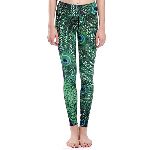 

Women's Basic Casual Comfort Daily Gym Leggings Pants Animal Ankle-Length Patchwork Print Green