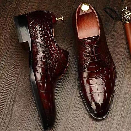 

Men's Oxfords Alligator Leather Lace Up Classic British Crocodile Wedding Business Ceremony PU Leather Burgundy Fall Winter Spring