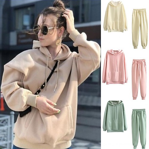 

Women's 2 Piece Tracksuit Sweatsuit Street Casual 2pcs Winter Long Sleeve Thermal Warm Breathable Soft Fitness Gym Workout Running Active Training Exercise Sportswear Solid Colored Normal Hoodie
