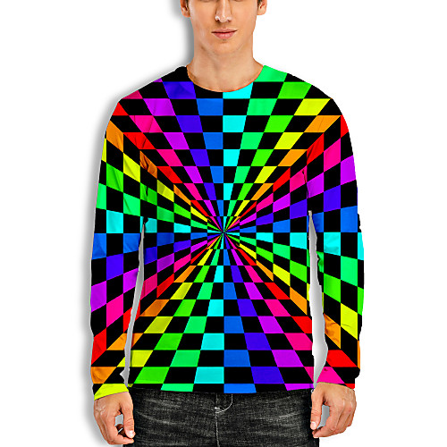 

Men's T shirt 3D Print Graphic Optical Illusion 3D Print Long Sleeve Daily Tops Casual Rainbow