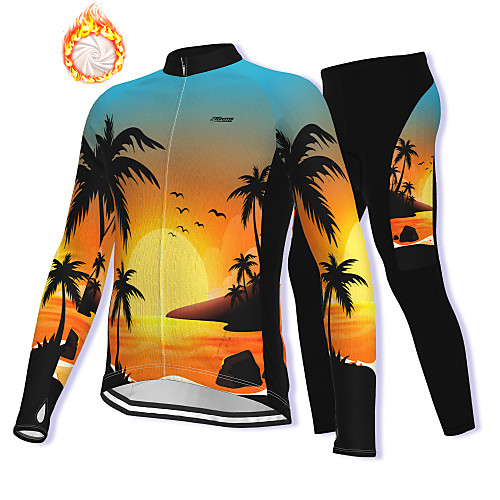 

21Grams Men's Long Sleeve Cycling Jacket with Pants Winter Fleece Spandex Black / Yellow Bike Fleece Lining Warm Sports Graphic Mountain Bike MTB Road Bike Cycling Clothing Apparel / Stretchy