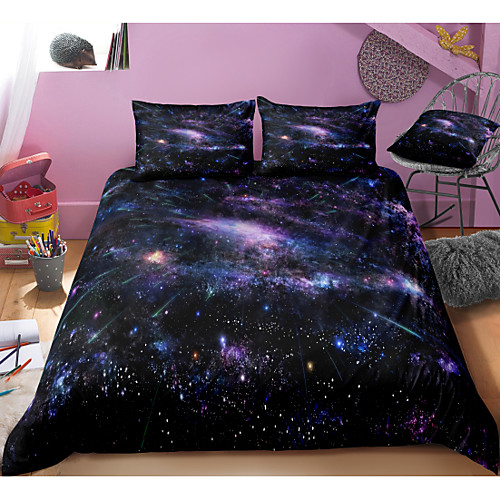 

3D Galaxy Print 3-Piece Duvet Cover Set Hotel Bedding Sets Comforter Cover with Soft Lightweight Microfiber, Include 1 Duvet Cover, 2 Pillowcases for Double/Queen/King(1 Pillowcase for Twin/Single)