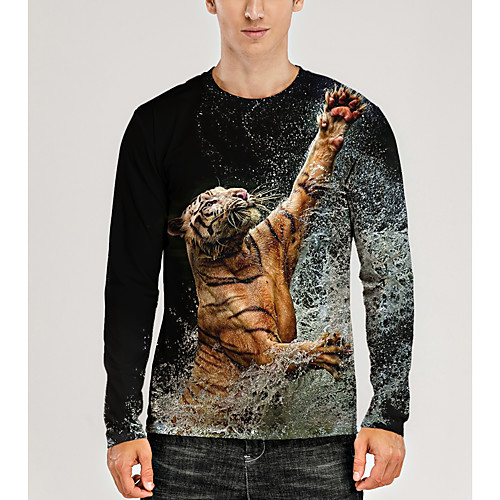 

Men's T shirt 3D Print Graphic 3D Animal Print Long Sleeve Daily Tops Casual Black / White