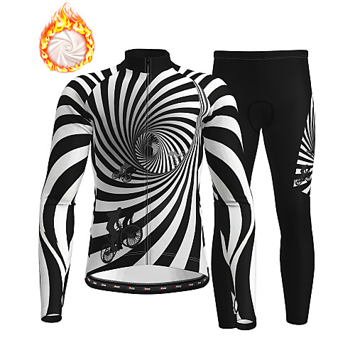 

21Grams Men's Long Sleeve Cycling Jersey with Tights Winter Fleece BlackWhite Bike Thermal Warm Fleece Lining Breathable Warm Quick Dry Sports Graphic Mountain Bike MTB Road Bike Cycling Clothing
