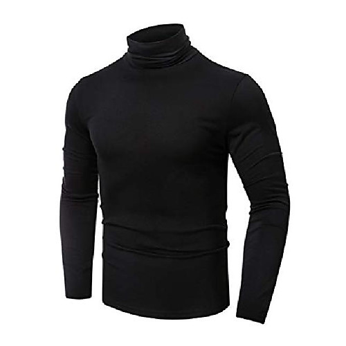 

mens slim fit soft turtleneck long sleeve pullover lightweight t-shirt black l