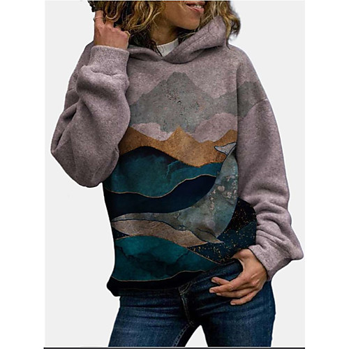 

Women's Pullover Hoodie Sweatshirt Scenery Patchwork Print Daily Other Prints Basic Hoodies Sweatshirts Gray / Fleece Lining