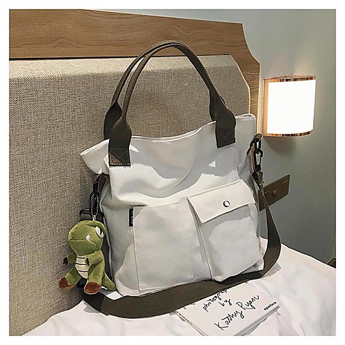 

Women's Bags Canvas Top Handle Bag Zipper Daily Office & Career Canvas Bag Handbags White Black