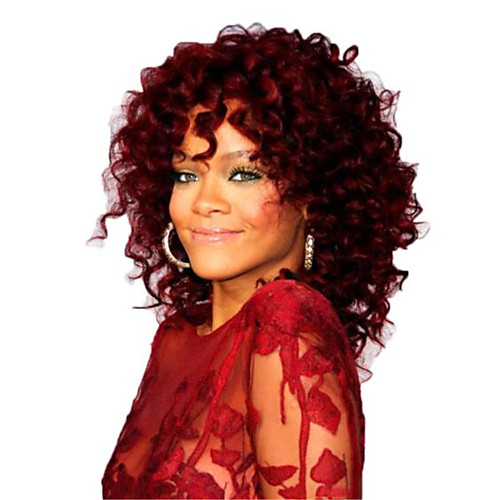 

Synthetic Wig Curly Bouncy Curl Asymmetrical Wig Medium Length Wine Red Synthetic Hair Women's Soft Cool Fluffy Burgundy