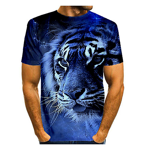 

Men's T shirt 3D Print Graphic 3D Animal Print Short Sleeve Daily Tops Blue