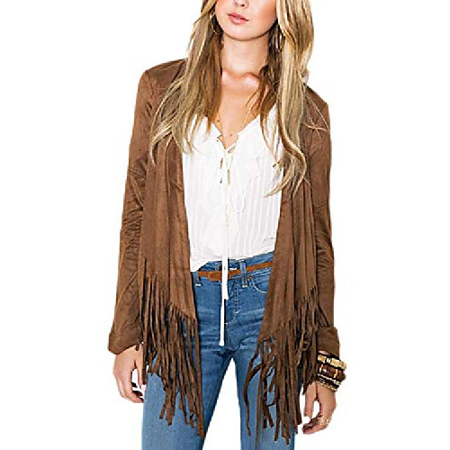 

women suede jackets leather faux fringed drape open front coats coffee xl