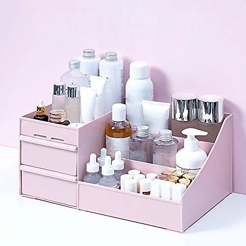 

large capacity cosmetic storage box makeup drawer organizer jewelry nail polish makeup container desktop sundries storage box (pink)