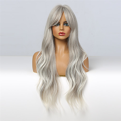 

Hot Sale Synthetic Wig Body Wave Center Bangs Wig Long Sliver Grey Synthetic Hair 24 inch Women's Fashionable Design Women