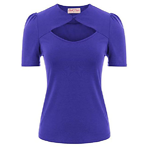 

vintage tops for women royal blue short sleeve keyhole blouse for party size s