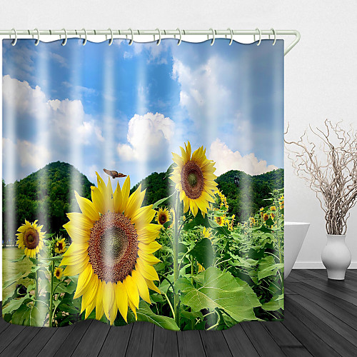 

Butterfly Sunflower Print Waterproof Fabric Shower Curtain For Bathroom Home Decor Covered Bathtub Curtains Liner Includes With Hooks