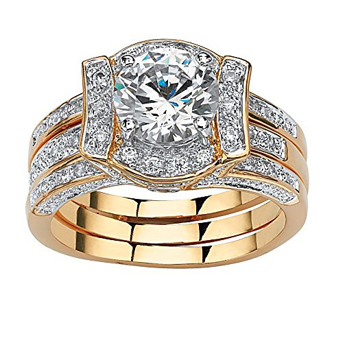 

18k yellow gold plated round cubic zirconia vintage style jacket bridal ring set size 9