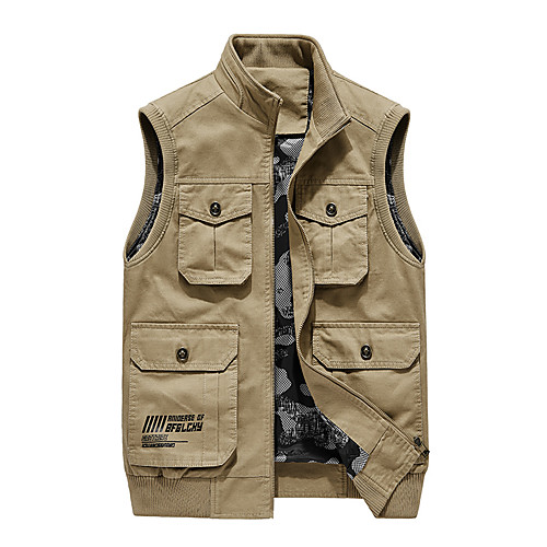 

Men's Hiking Vest / Gilet Fishing Vest Hiking Fleece Vest Winter Outdoor Solid Color Lightweight Breathable Quick Dry Warm Top Cotton Hunting Fishing Climbing Light Yellow Black Army Green Khaki