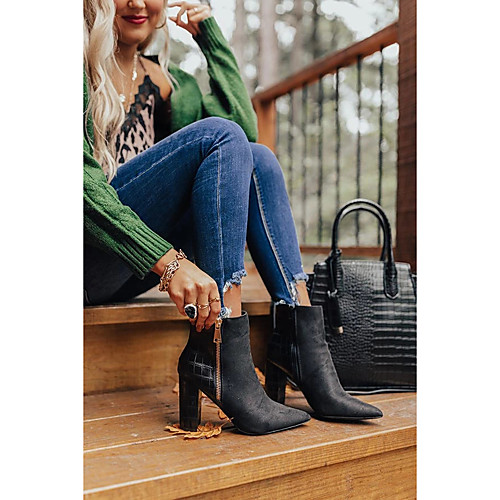 

Women's Boots Chunky Heel Pointed Toe Daily PU Synthetics Black