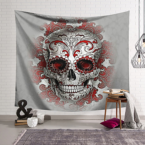 

Wall Tapestry Art Decor Blanket Curtain Hanging Home Bedroom Living Room Decoration Polyester Fiber Still Life Weird Gray Skull with Red Pattern