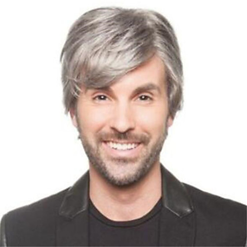 

Synthetic Wig Curly Short Bob Wig Short Silver grey Synthetic Hair Men's Soft Cool Silver