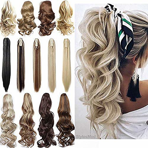 

long short claw ponytail hair extension one piece cute clip in on ponytail jaw/claw synthetic straight curly hairpieces 12 curly dark brown