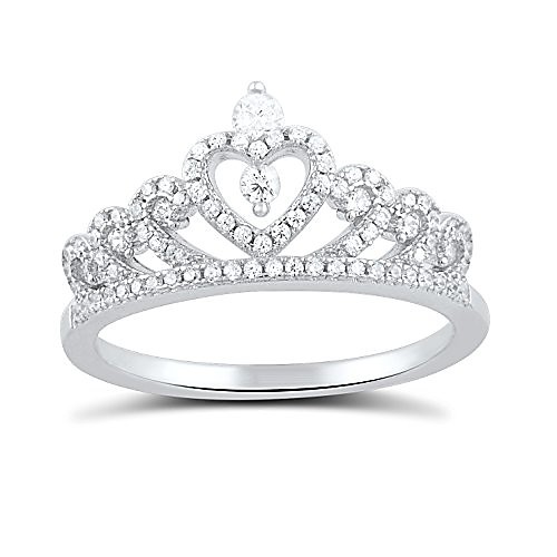 

sterling silver cz heart crown ring - size 6