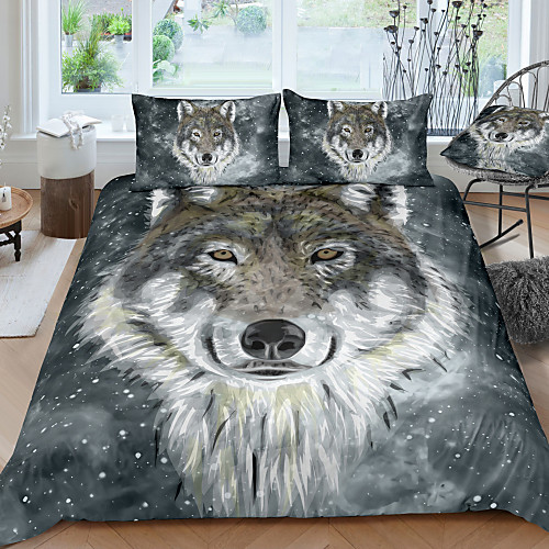

3D Wolf Print 3-Piece Duvet Cover Set Hotel Bedding Sets Comforter Cover with Soft Lightweight Microfiber For Holiday Decoration(Include 1 Duvet Cover and 1or 2 Pillowcases)