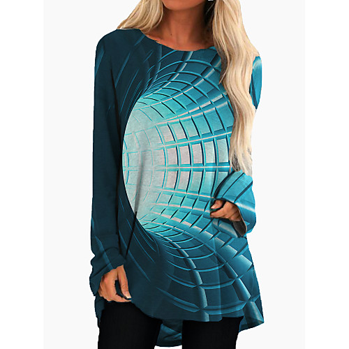 

Women's Shift Dress Knee Length Dress Fuchsia Green Royal Blue Long Sleeve Print Patchwork Print Fall Spring Round Neck Casual 2021 M L XL XXL 3XL