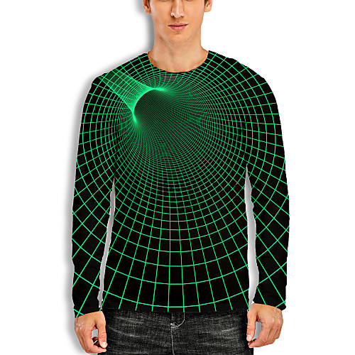 

Men's T shirt 3D Print Graphic Optical Illusion 3D Print Long Sleeve Daily Tops Casual Green