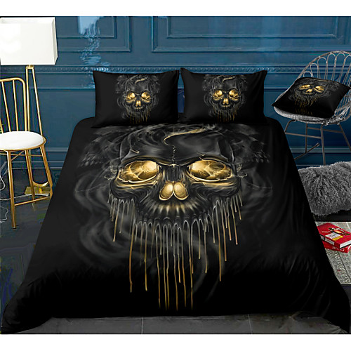 

Skull Series 3-Piece Duvet Cover Set Hotel Bedding Sets Comforter Cover with Soft Lightweight Microfiber, Include 1 Duvet Cover, 2 Pillowcases for Double/Queen/King(1 Pillowcase for Twin/Single)