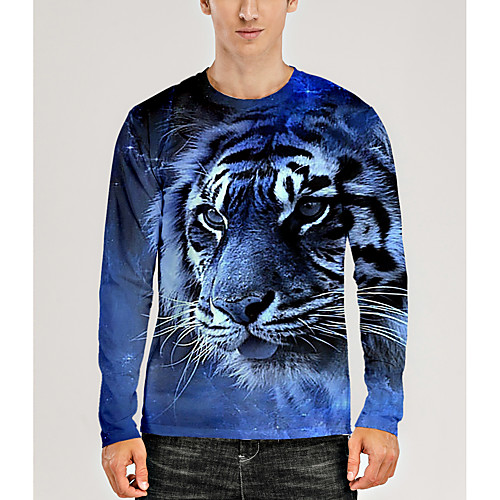 

Men's T shirt 3D Print Graphic 3D Animal Print Long Sleeve Daily Tops Blue