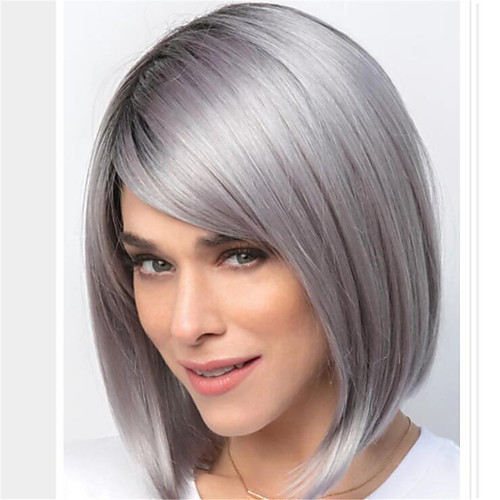 

Synthetic Wig Straight Asymmetrical Wig Medium Length Grey Synthetic Hair Women's Soft Classic Comfy Dark Gray