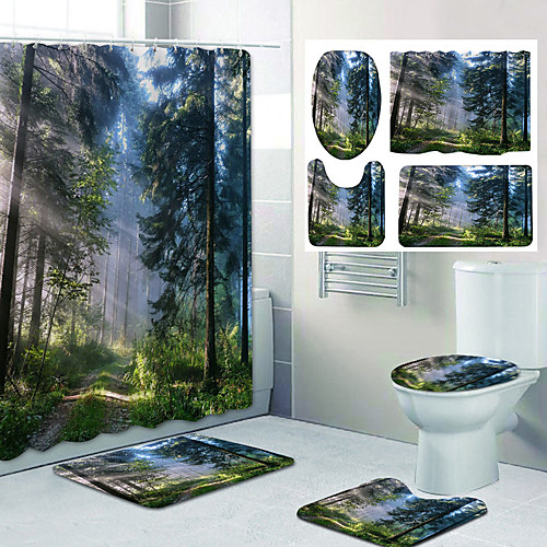 

Big Forest Pattern PrintingBathroom Shower Curtain Leisure Toilet Four-Piece Design