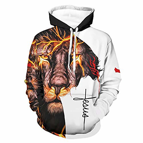 

hooded pullover sweatshirt cool lion jesus faith sweatshirt with pocket long sleeve fashion white l