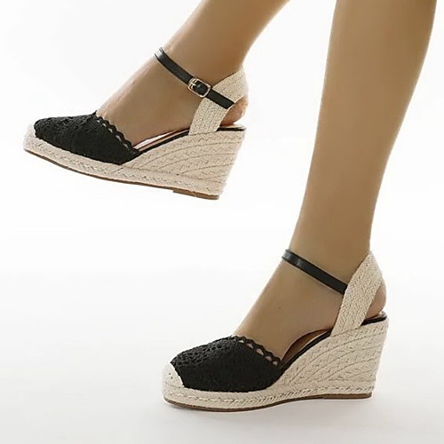 

Women's Sandals Wedge Heel Round Toe Wedge Sandals Sexy Classic British Party & Evening Home Knit Cotton Solid Colored Color Block White Black Khaki